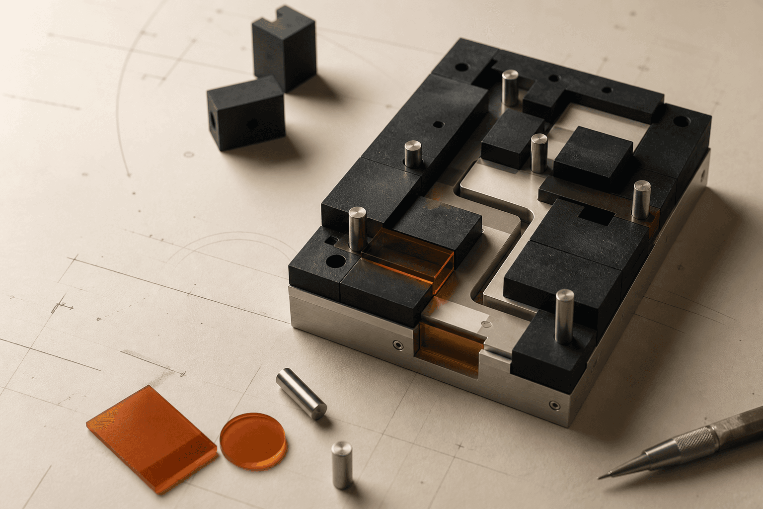 Prototipo modular en proceso de prueba y ajuste sobre una mesa de trabajo
